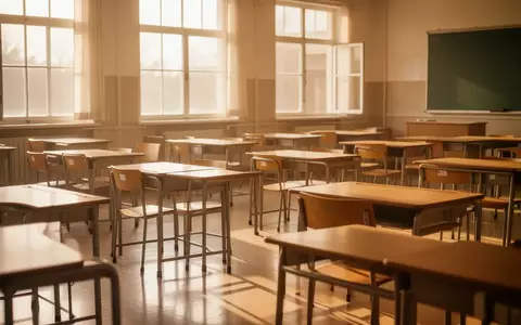Ein sonnendurchfluteter, leerer Klassenraum mit Holztischen und Stühlen in einer ruhigen Lernumgebung. - Foto: über boerse-global.de
