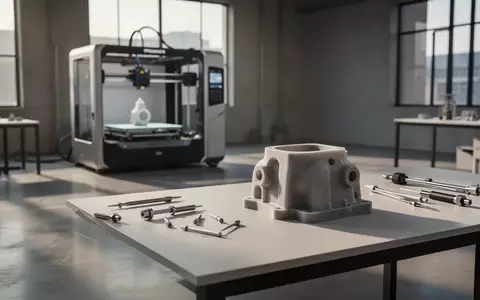 Ein minimalistischer Arbeitsbereich in einem Industriedesign-Studio mit einem 3D-Drucker und einem Prototyp-Bauteil. - Foto: über boerse-global.de