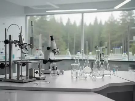 Modernes, minimalistisches Forschungslabor mit hochwertigen Laborgeräten vor einem hellen, naturnahen Hintergrund. - Foto: über boerse-global.de