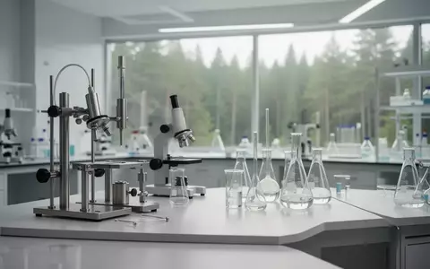 Modernes, minimalistisches Forschungslabor mit hochwertigen Laborgeräten vor einem hellen, naturnahen Hintergrund. - Foto: über boerse-global.de