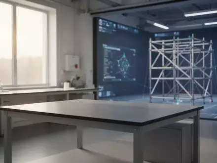 Ein heller, leerer Arbeitstisch in einem modernen Entwicklungslabor mit einer verschwommenen Simulationsumgebung im Hintergrund. - Foto: über boerse-global.de