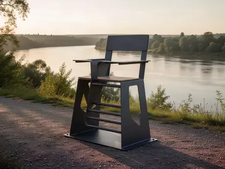 Eine moderne, hochgelegene Sitzbank aus Stahl auf einem Wanderweg am Elbufer mit Blick auf die Natur. - Foto: ĂĽber boerse-global.de