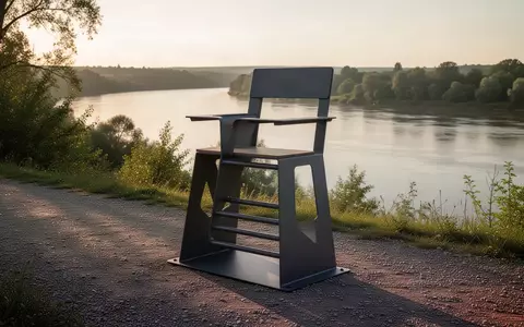 Eine moderne, hochgelegene Sitzbank aus Stahl auf einem Wanderweg am Elbufer mit Blick auf die Natur. - Foto: über boerse-global.de