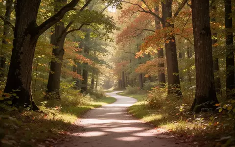 Ein sonnendurchfluteter Waldweg inmitten eines herbstlichen Waldes, der Ruhe und Bewegung symbolisiert. - Foto: über boerse-global.de