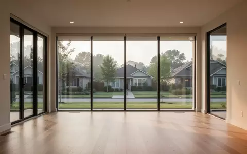 Ein helles, minimalistisch eingerichtetes Wohnzimmer mit großen Fenstern und Blick ins Grüne in einem deutschen Privathaushalt. - Foto: über boerse-global.de