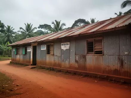 Ein abgelegenes, schlichtes medizinisches Behandlungszentrum in einer ländlichen Region des Kongo bei Tageslicht. - Foto: über boerse-global.de