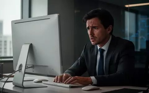 Ein besorgter Finanzanalyst an einem Schreibtisch in einem modernen Büro vor einem leeren Monitor. - Foto: über boerse-global.de