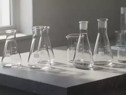 Laborausstattung mit Glasgefäßen auf einer Steinoberfläche in natürlichem Licht - Foto: über boerse-global.de