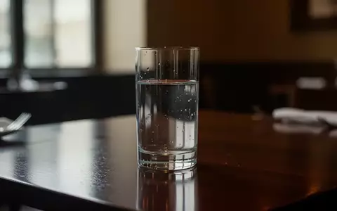 Ein leeres, klares Glas mit Wasser auf einem dunklen Holztisch in einem ruhig beleuchteten Raum. - Foto: über boerse-global.de