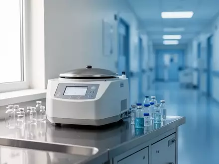 Ein steriles, modernes Laborumfeld mit medizinischen Analysegeräten und Glasphiolen vor einem unscharfen Klinikflur. - Foto: über boerse-global.de
