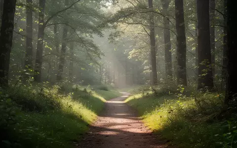 Ein ruhiger, von Sonnenlicht durchfluteter Waldweg in einer grünen Landschaft. - Foto: über boerse-global.de