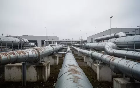 Isolierte Fernwärmerohre in einer industriellen Außenanlage unter bewölktem Himmel. - Foto: über boerse-global.de