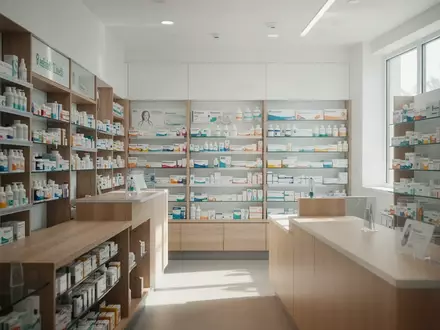Ein heller, moderner Verkaufsraum einer Apotheke mit ordentlich sortierten Regalen und klaren Strukturen. - Foto: über boerse-global.de