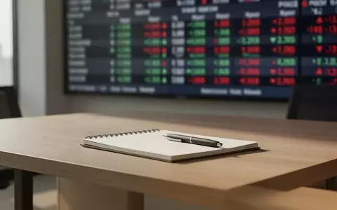 Ein moderner, minimalistischer Arbeitsplatz mit einem unscharfen Börsen-Ticker im Hintergrund. - Foto: über boerse-global.de