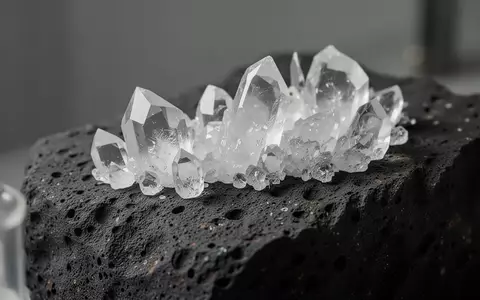 Nahaufnahme von kristallinen Mineralstrukturen auf einer dunklen, texturierten Gesteinsoberfläche bei natürlichem Licht. - Foto: über boerse-global.de
