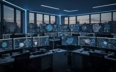 Ein moderner, dunkel gehaltener Kontrollraum mit komplexen Datenvisualisierungen auf Bildschirmen zur Cyberkriminalitätsbekämpfung. - Foto: über boerse-global.de