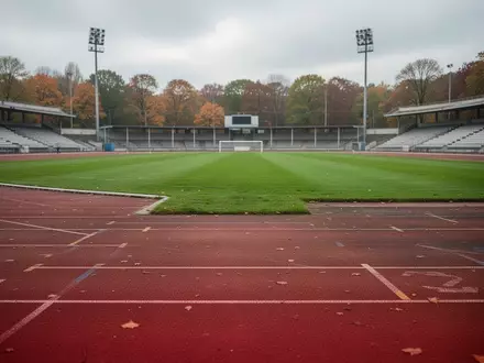 Eine leere Tartanbahn in einem Sportstadion an einem bewölkten Tag, die Weite der Anlage unterstreicht die Offenheit für alle. - Foto: über boerse-global.de