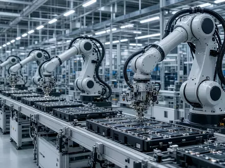 Automatisierte Fertigungsstraße in einer modernen Fabrik für Lithium-Ionen-Batterien. - Foto: über boerse-global.de