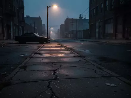 Eine dunkle, menschenleere Straße bei Dämmerung mit einem parkenden Auto am Straßenrand. - Foto: über boerse-global.de