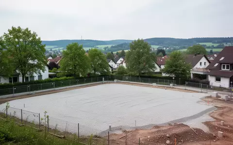 Ein unberührtes Baugrundstück in einem Wohngebiet, das für zukünftige Immobilienprojekte vorbereitet wurde. - Foto: über boerse-global.de