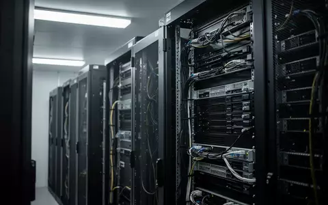 Ein minimalistischer Serverraum mit geordneten, dunklen Metallschränken und strukturierter Verkabelung in kühlem Licht. - Foto: über boerse-global.de