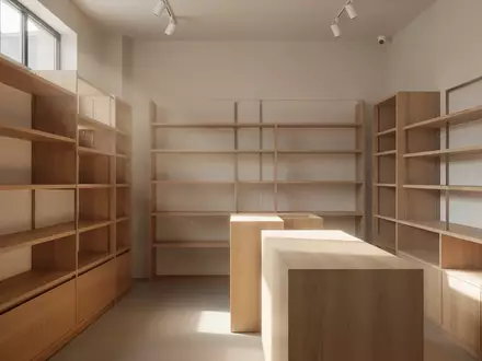 Innenansicht eines minimalistisch gestalteten Verkaufsraums mit leeren Holzregalen und natürlichem Tageslicht - Foto: über boerse-global.de