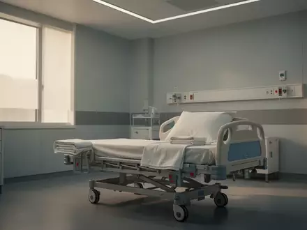 Ein minimalistisch gestaltetes, leeres Patientenzimmer in einer modernen Klinik mit hellem Tageslicht. - Foto: über boerse-global.de