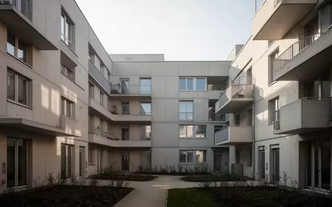 Moderne Gemeindebau-Architektur in Wien mit schlichten Fassaden und Balkonen bei Tageslicht. - Foto: über boerse-global.de