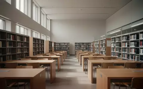 Innenansicht einer ruhigen, menschenleeren Forschungsbibliothek mit Bücherregalen und Holztischen in natürlichem Licht. - Foto: über boerse-global.de
