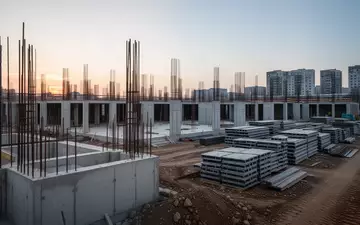 Eine Baustelle mit Betonfundamenten und Stahlarmierungen bei Dämmerung, die den aktuellen Stillstand bei Wohnbauprojekten symbolisiert. - Foto: über boerse-global.de