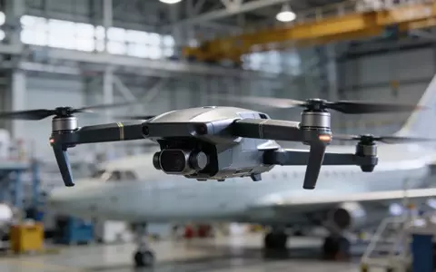 Eine moderne kommerzielle Drohne vor einer verschwommenen Luft- und Raumfahrt-Fertigungsanlage. - Foto: über boerse-global.de