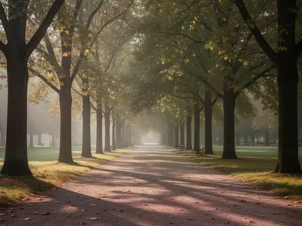 Ein ruhiger, sonnendurchfluteter Parkweg mit Bäumen und weichem Morgenlicht. - Foto: über boerse-global.de