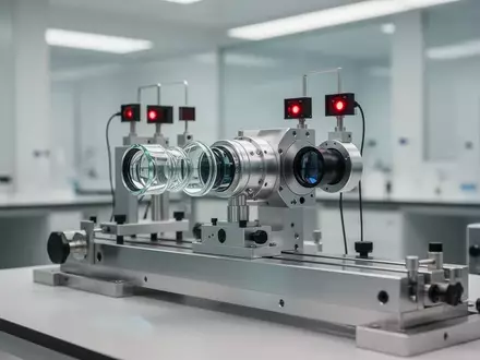 Ein minimalistisches, modernes Labor-Setting mit optischen Sensoren und Präzisionslinsen auf einer Stahltischplatte. - Foto: über boerse-global.de
