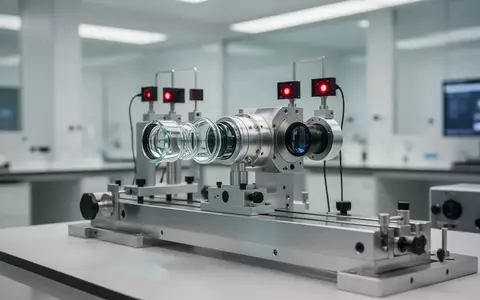 Ein minimalistisches, modernes Labor-Setting mit optischen Sensoren und Präzisionslinsen auf einer Stahltischplatte. - Foto: über boerse-global.de