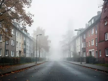 Leere Wohnstraße in einer deutschen Industriestadt mit typischen Wohngebäuden bei bewölktem Wetter. - Foto: über boerse-global.de