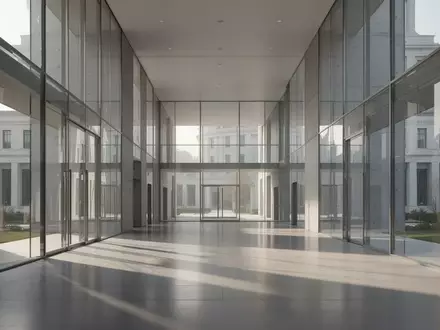 Ein minimalistischer, moderner Flur in einem Regierungsgebäude mit klaren Linien und natürlichem Lichteinfall. - Foto: über boerse-global.de