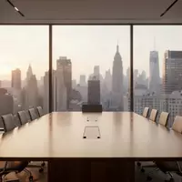 Ein minimalistischer, heller Konferenzraum mit einem großen Holztisch und Blick auf eine ruhige Stadt bei Tagesanbruch. - Foto: über boerse-global.de