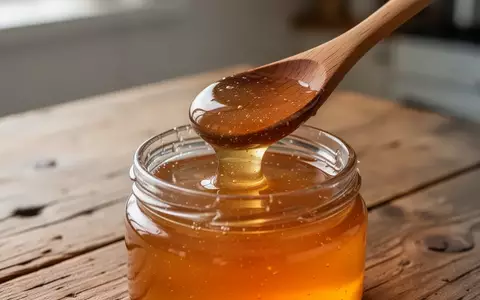 Ein goldener Honig in einem Glas auf einem Holztisch, beleuchtet durch natürliches Licht. - Foto: über boerse-global.de