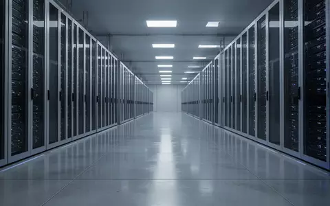 Ein langer, moderner Serverraum mit ordentlich aufgereihten Schaltschränken in einer sterilen, industrieähnlichen Umgebung. - Foto: über boerse-global.de