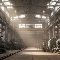 Innenansicht einer modernen Industriehalle mit großen Maschinen und Stahlträgern bei natürlichem Lichteinfall. - Foto: über boerse-global.de
