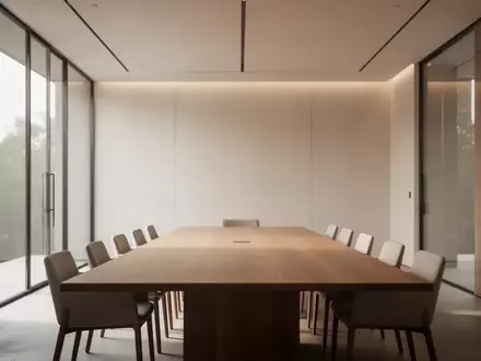 Ein minimalistischer, moderner Meetingraum mit hellem Holztisch und natürlichem Licht, der eine ruhige Arbeitsatmosphäre ausstrahlt. - Foto: über boerse-global.de