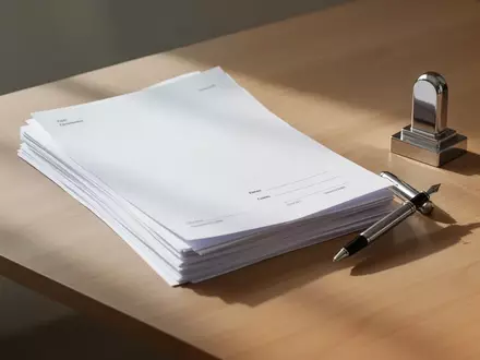 Ein minimalistischer Schreibtisch mit ordentlichen, leeren Steuerunterlagen und einem Füllfederhalter bei natürlichem Licht. - Foto: über boerse-global.de