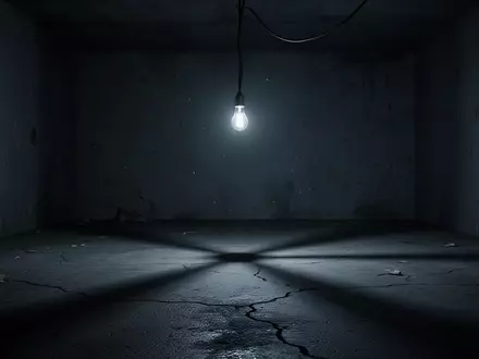 Ein minimalistischer, düsterer Raum mit kaltem blauem Licht und langen Schatten auf einem Betonboden. - Foto: über boerse-global.de