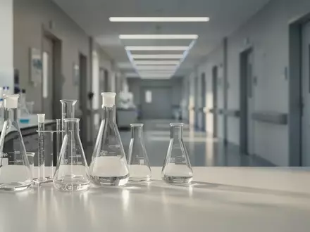 Ein heller, steriler Laborarbeitsplatz mit Glasgefäßen in einer modernen medizinischen Einrichtung. - Foto: über boerse-global.de