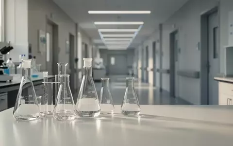 Ein heller, steriler Laborarbeitsplatz mit Glasgefäßen in einer modernen medizinischen Einrichtung. - Foto: über boerse-global.de