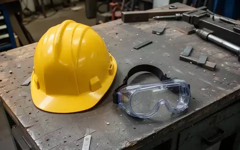 Symbolbild: Schutzhelm und Schutzbrille auf einer Werkbank - Foto: über boerse-global.de