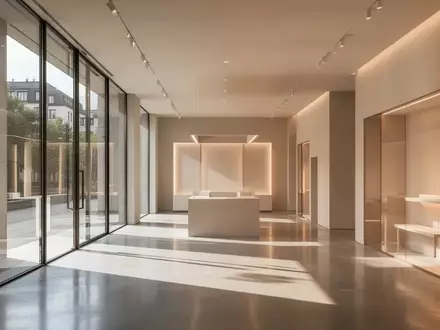 Ein minimalistisch gestalteter, heller Verkaufsraum mit großen Glasfenstern und modernem Interieur ohne Personen. - Foto: über boerse-global.de