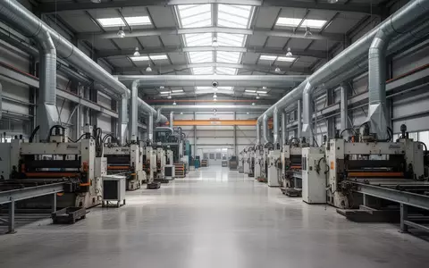 Innenansicht einer modernen, hochautomatisierten Industriefabrik mit großen Fertigungsmaschinen und hohen Hallendecken. - Foto: über boerse-global.de