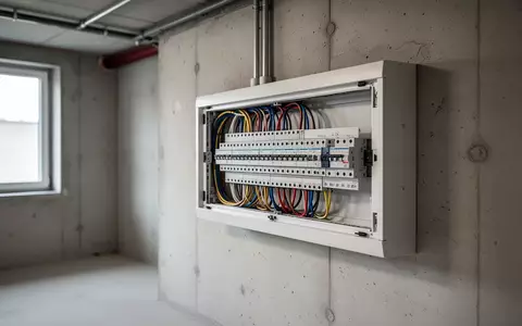 Moderner Sicherungskasten an einer Betonwand in einem Kellerraum. - Foto: über boerse-global.de
