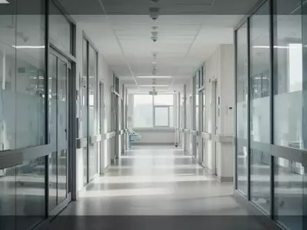 Ein heller, moderner Krankenhausflur mit minimalistischer Architektur und einfallendem Tageslicht. - Foto: über boerse-global.de